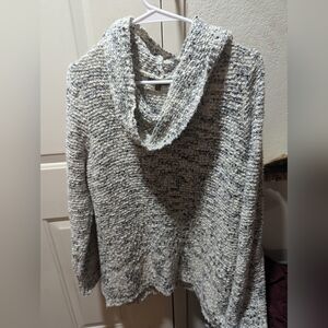 Gray Cowl Neck Textured Knit Sweater